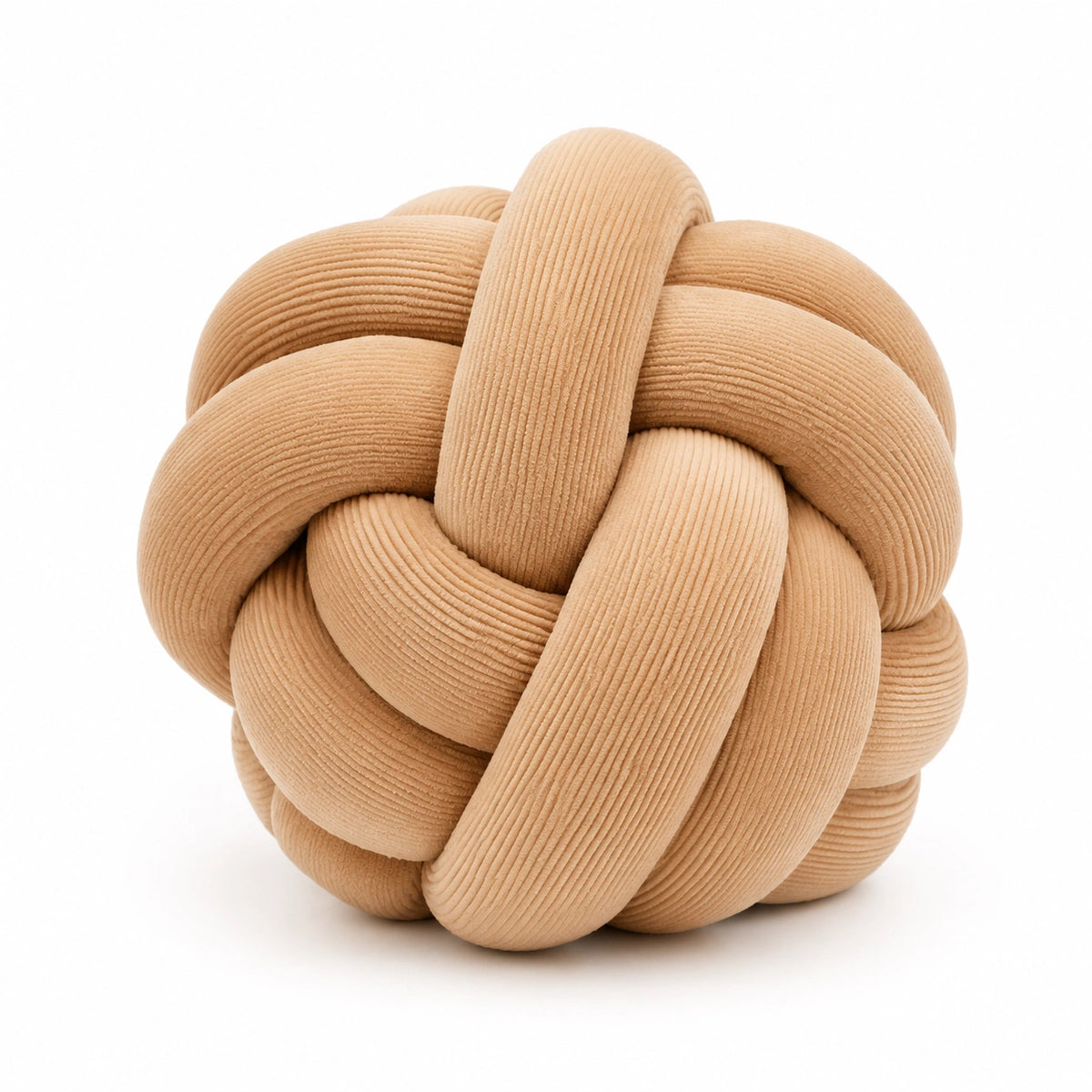 Kugelkissen 30 cm aus Cordstoff in Beige - geknüpftes Dekokissen
