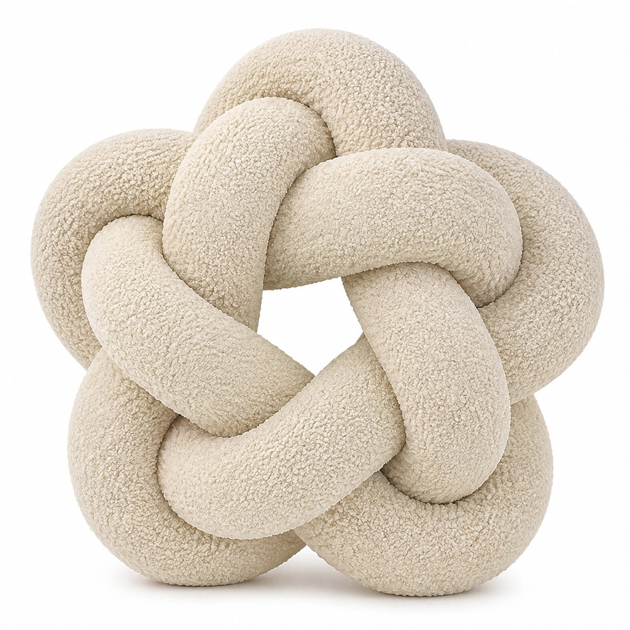 Knotenkissen 30 cm in Creme aus Bouclé Stoff als dekoratives Sofakissen