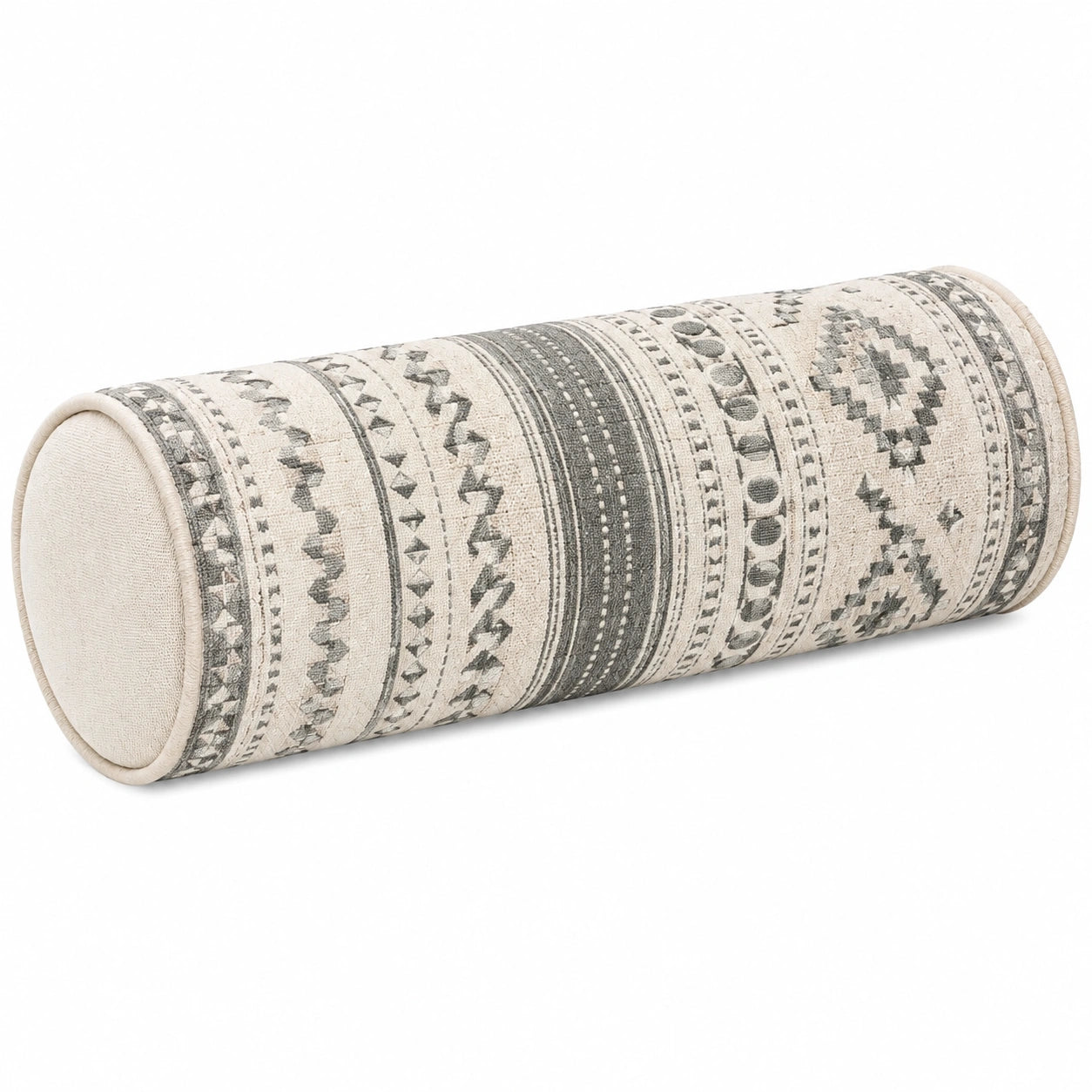 Nackenrolle 15 x 45 cm Webstoff Beige Grau mit geometrischem Muster
