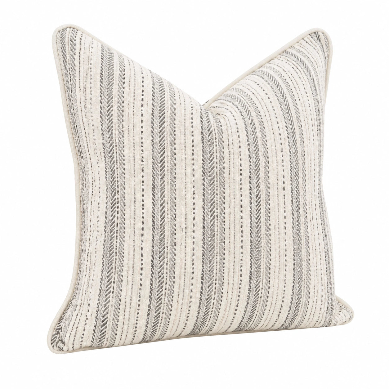 Dekokissen 45 x 45 cm aus Stoff in Creme Grau mit Streifenmuster