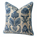 Dekokissen 45 cm Blau Creme mit floralem Muster und Keder