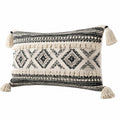 Dekokissen 50 x 30 cm Baumwolle Schwarz Creme Boho mit Fransen