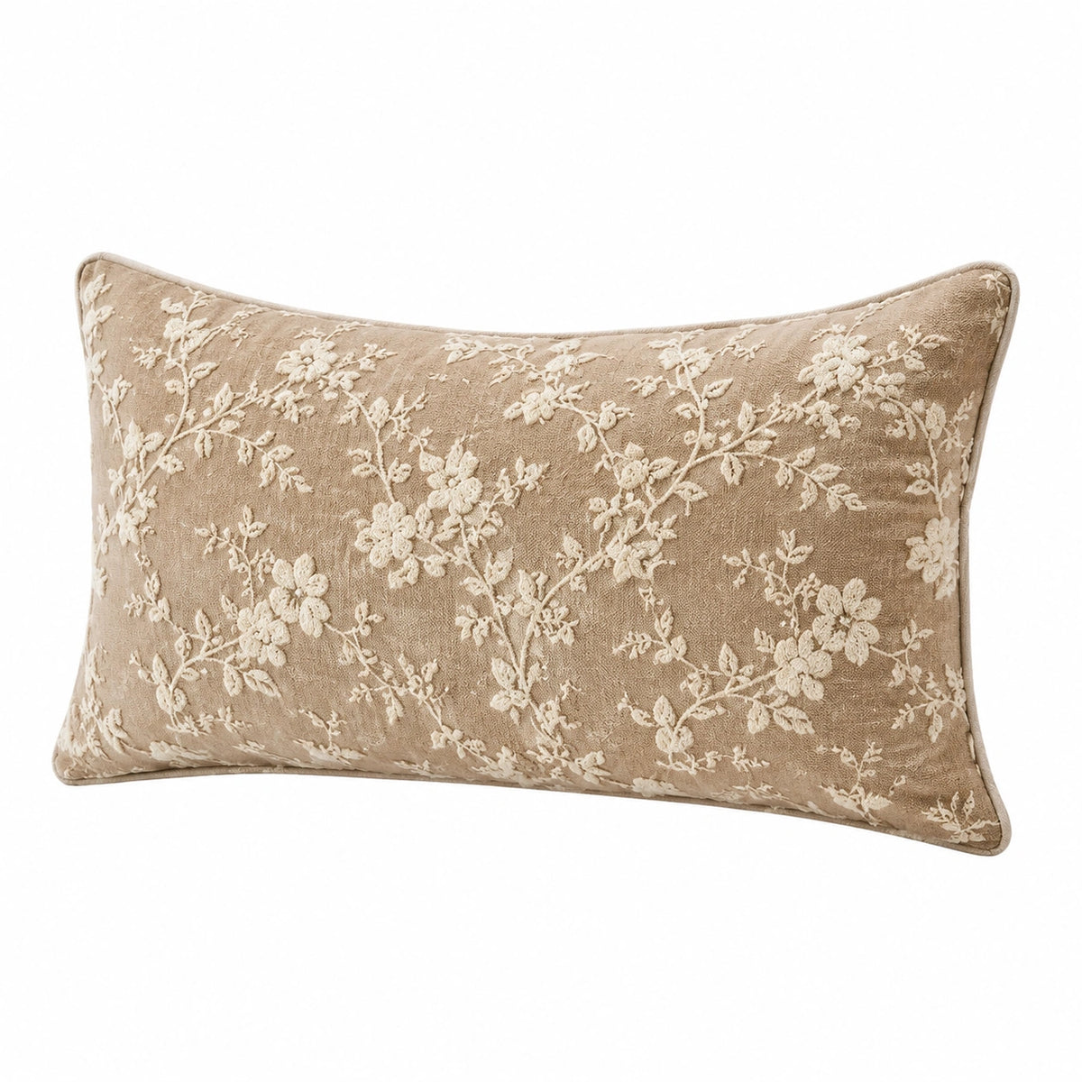 Dekokissen 50 x 30 cm Beige Creme mit Blumenmuster im Landhausstil