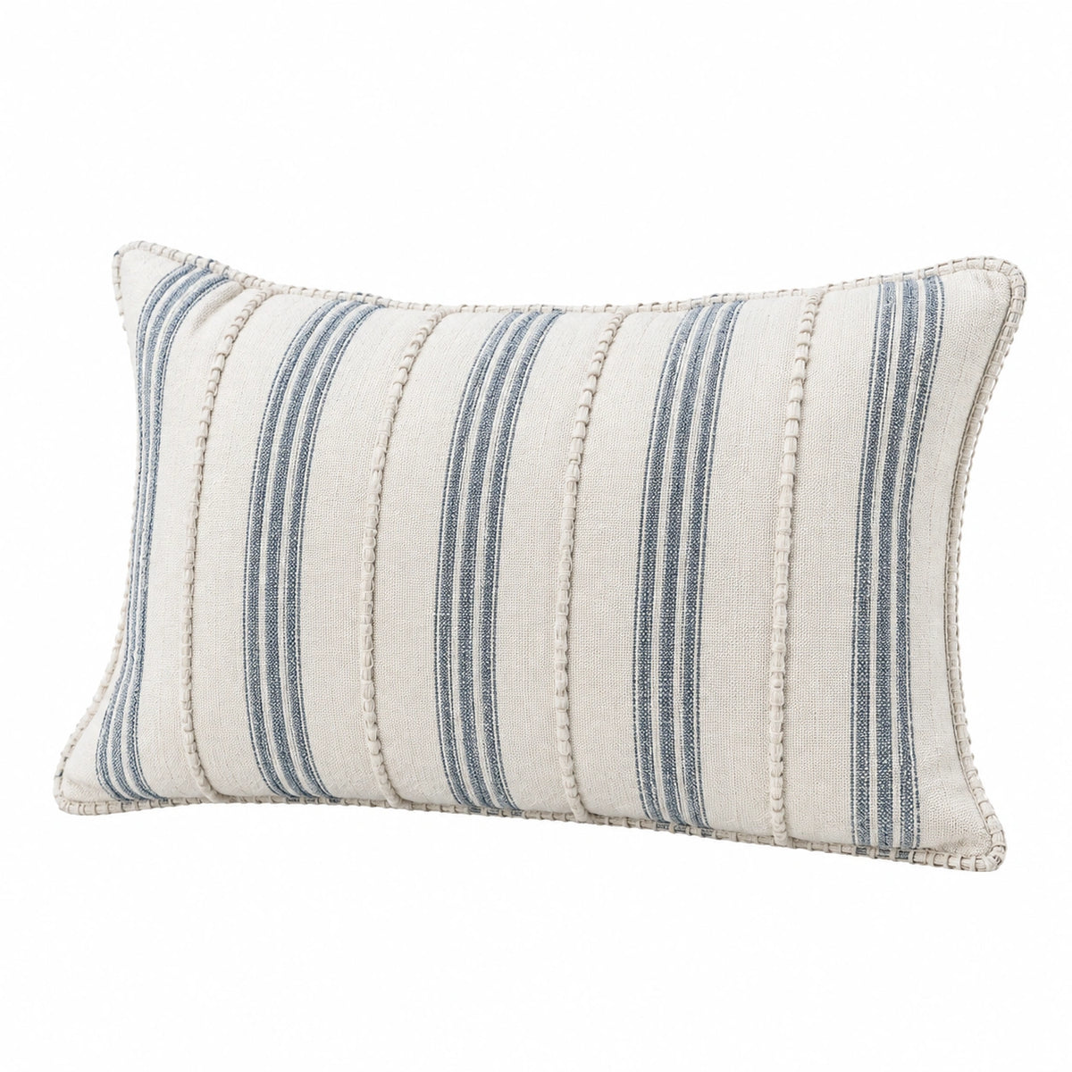 Zierkissen 50 x 30 cm gewebter Textilbezug Creme Blau gestreift für Sofa