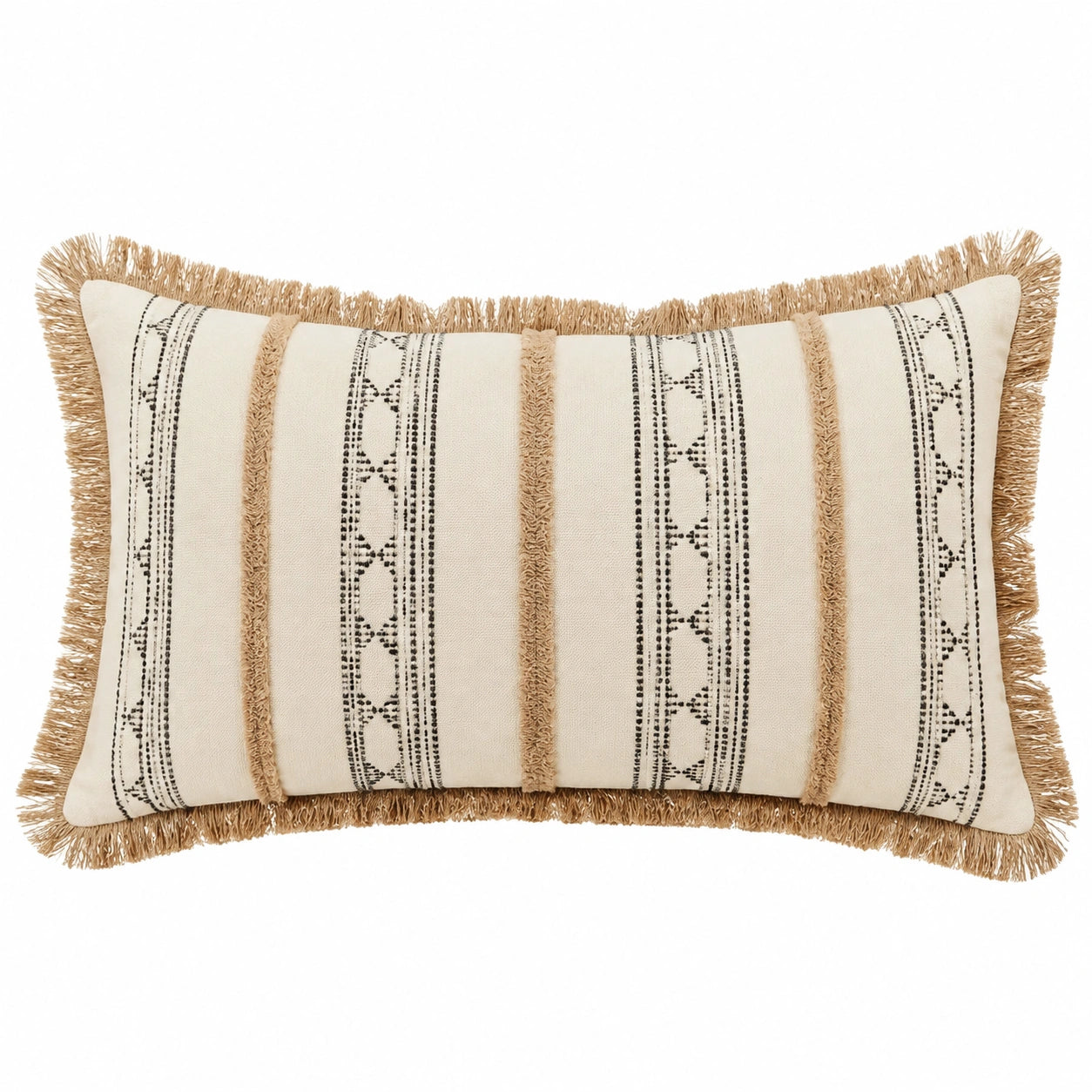 Zierkissen 50 x 30 cm Textil Creme Beige mit Fransen