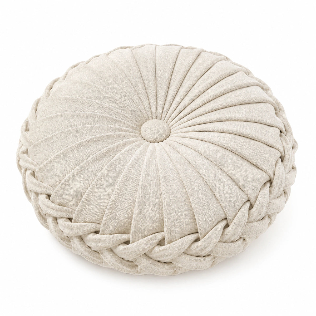Rundes Dekokissen 40 cm Creme Textil für Sofa mit Faltenstruktur