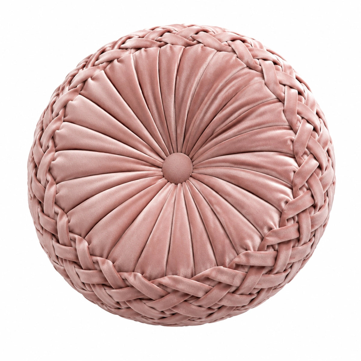 Rundes Zierkissen 45 cm aus Samt Rosa mit geflochtener Struktur