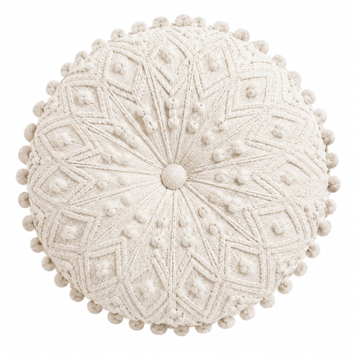 Rundes Zierkissen 45 cm aus Baumwolle Creme mit Strickstruktur