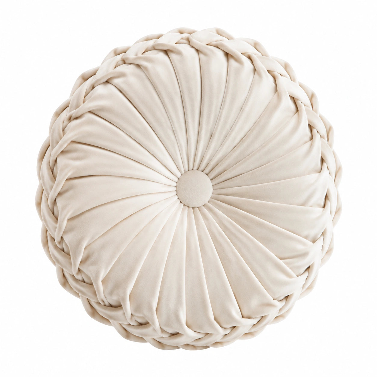 Rundes Zierkissen 40 cm Creme Textil mit geflochtener Kante